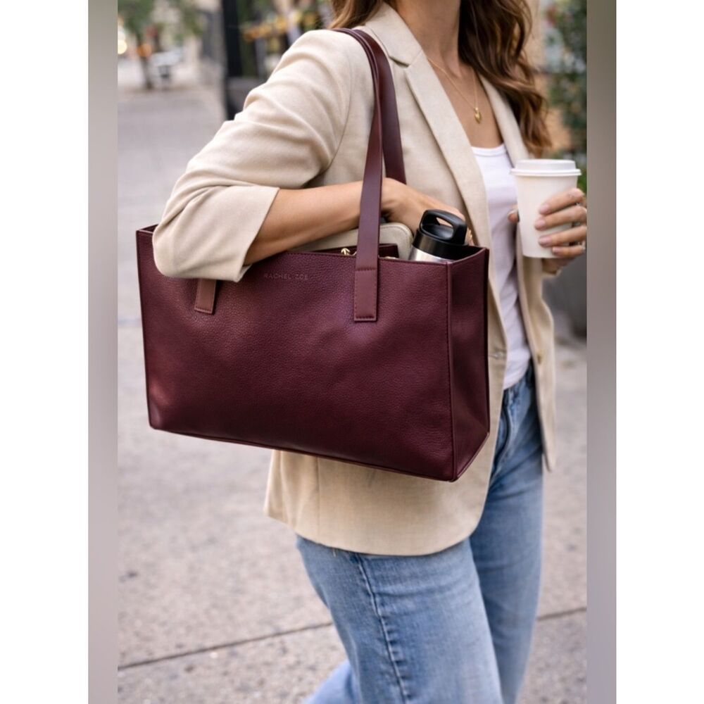 Rachel Zoe Burgundy Leather Tote NWT Large Work Bag Minimal Everyday Carryall
